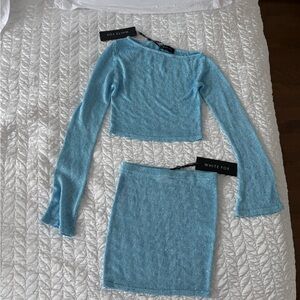 White Fox Boutique Light Blue Sparkle Knit Skirt Set